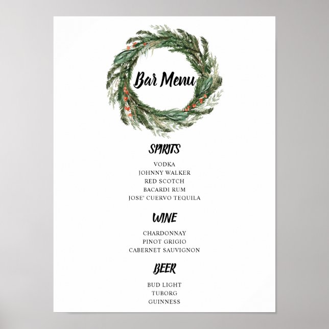 BAR MENU Großes Zeichen | Winterkranz Poster (Vorne)
