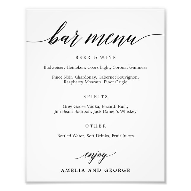 Bar Menü Ihre Größe auswählen Fotodruck (Vorne)