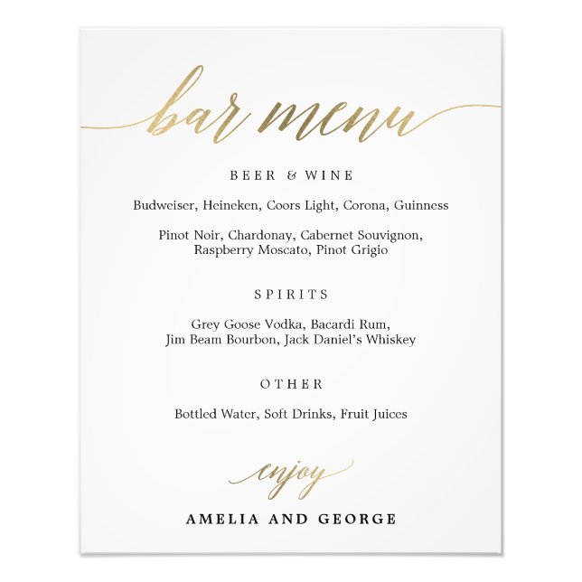 Bar Menü Ihre Größe auswählen Fotodruck (Vorne)