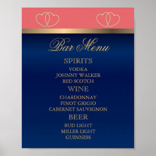 Bar-Menü - Korallen und Marineblau mit goldenen He Poster