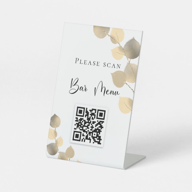 Bar menu QR code eucalyptus golden Sockelschild (Vorderseite)
