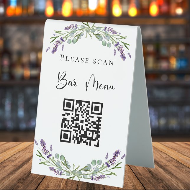 Bar menu QR code lavender florale eucalyptus Tischaufsteller (Von Creator hochgeladen)