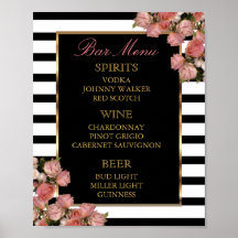 Bar-Menü - Rose Gold und Streifen Hochzeit