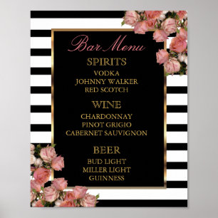 Bar-Menü - Rose Gold und Streifen Hochzeit Poster