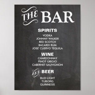 BAR-MENÜ-Schild für Hochzeit und Partyempfang Poster