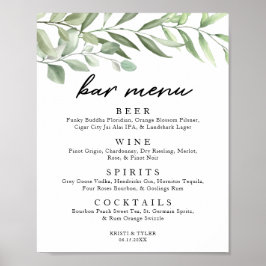 Bar Menu "Simple Greenery Blätter" Poster