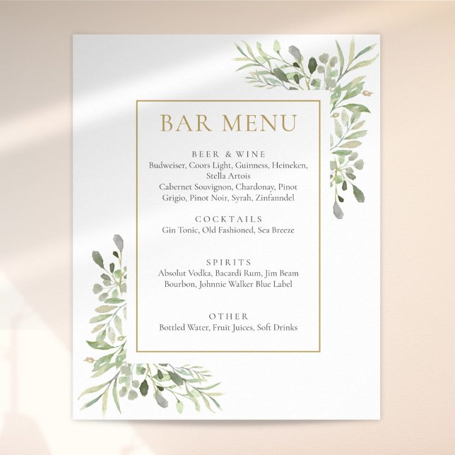 Bar Menu "Watercolor Greenery" Poster (Von Creator hochgeladen)