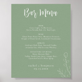Bar Menu Wedding Sage Grüner botanischer Minimalwe Poster