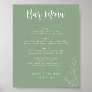 Bar Menu Wedding Sage Grüner botanischer Minimalwe Poster