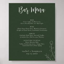Bar Menu Wedding Sage Grüner botanischer Minimalwe Poster