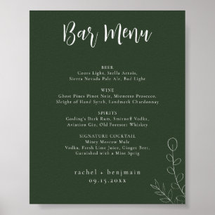 Bar Menu Wedding Sage Grüner botanischer Minimalwe Poster