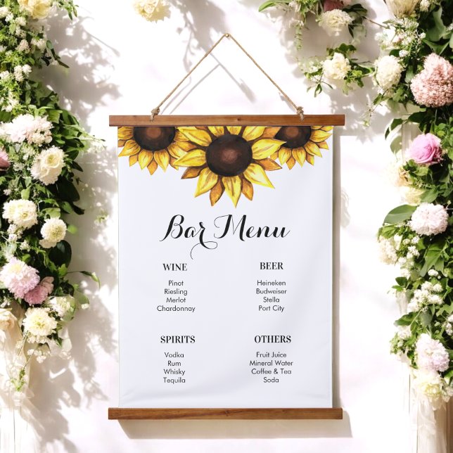 Bar Menu Wedding Sunflower Gelb Wandteppich Mit Holzrahmen (Von Creator hochgeladen)