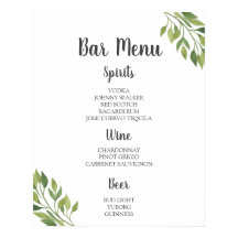 BAR MENU-Zeichen | botanische Hochzeitsfeier im Gr