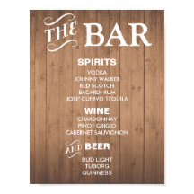 BAR MENU-Zeichen für Hochzeit und Party Empfang
