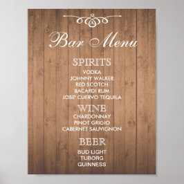 BAR MENU-Zeichen für Hochzeit und Party Empfang Poster