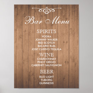 BAR MENU-Zeichen für Hochzeit und Party Empfang Poster