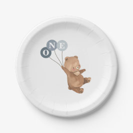 Bär mit 3 blauen Balloons 1. Geburtstag Pappteller