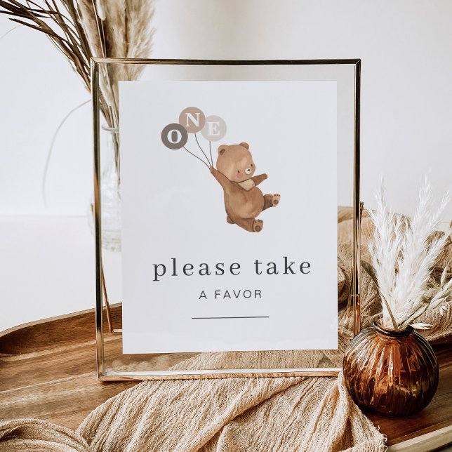 Bär mit 3 braunen Balloons bevorzugen Zeichen Poster (Zazzle Bear with 3 Brown Balloons Favor Sign)