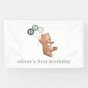 Bär mit 3 Green Balloons Banner