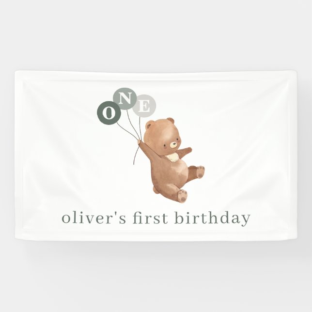 Bär mit 3 Green Balloons Banner (Horizontal)