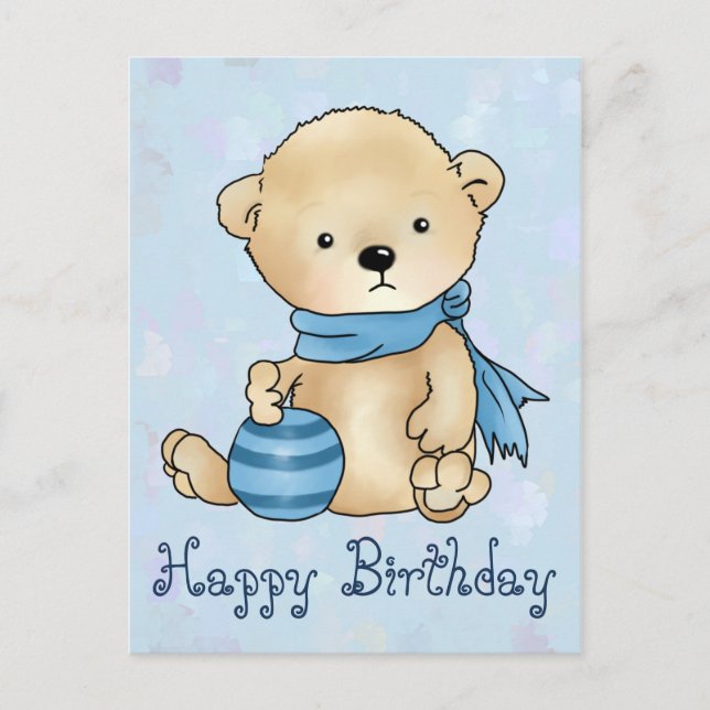 Bär mit Ball, blau Postkarte (Vorderseite)