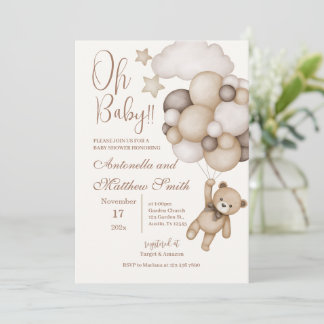 Bär mit Ballons Baby-Party Einladung