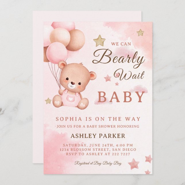 Bär mit Balloons Einladung (Vorne/Hinten)