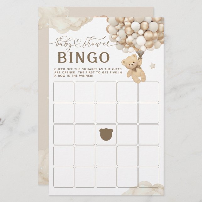 Bär mit Balloons Neutral Baby Shower Game (Vorne/Hinten)