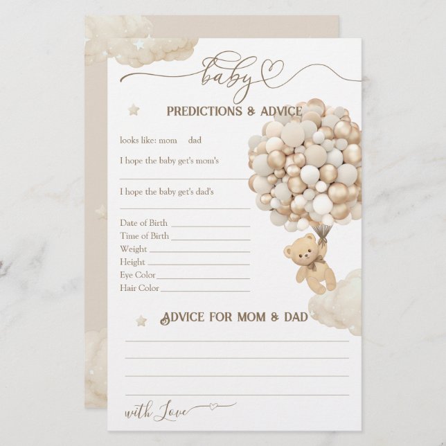 Bär mit Balloons Neutral Baby Shower Game (Vorne/Hinten)