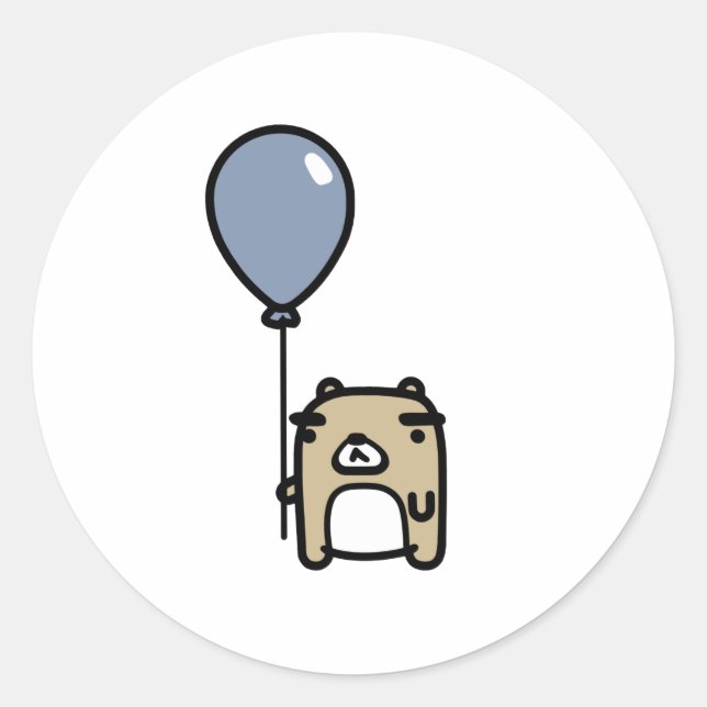 Bär mit blauem Ballon Runder Aufkleber (Vorderseite)