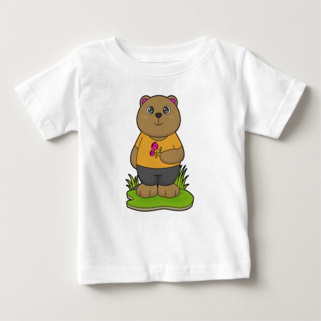 Bär mit Blume Baby T-shirt (Vorderseite)