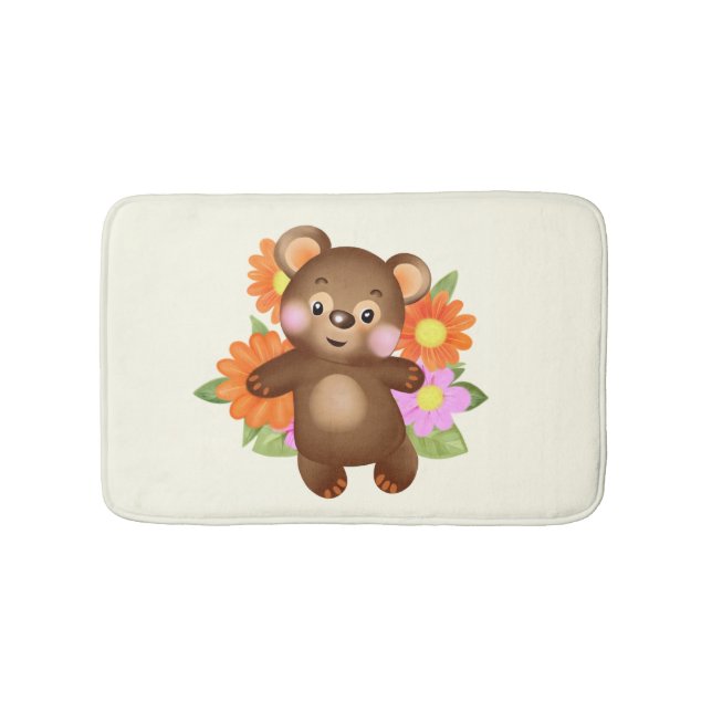 Bär mit Blume Badematte (Vorderseite)