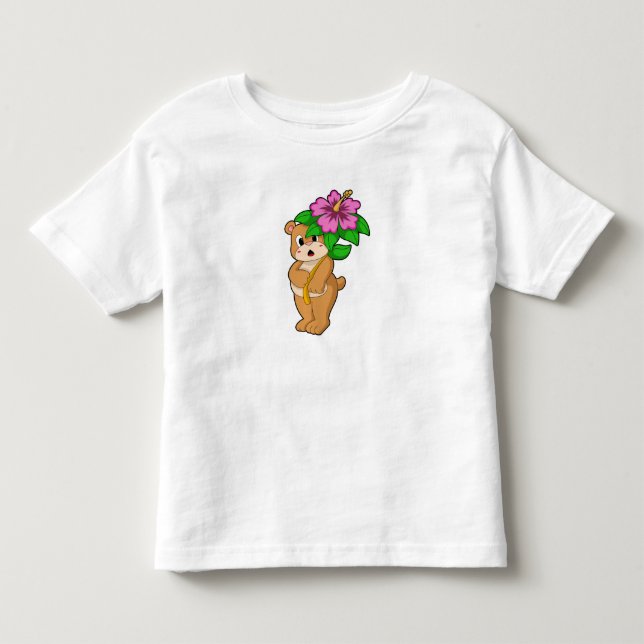 Bär mit Blume Hibiskus Kleinkind T-shirt (Vorderseite)
