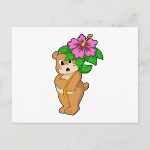 Bär mit Blume Hibiskus Postkarte