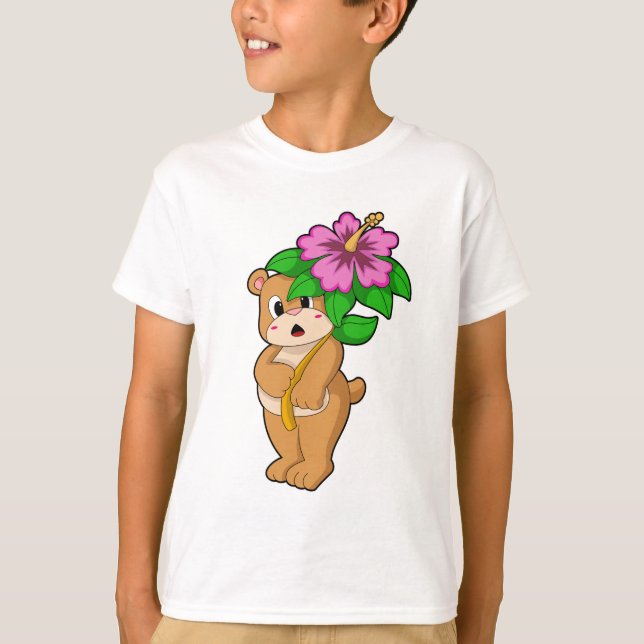 Bär mit Blume Hibiskus T-Shirt (Vorderseite)