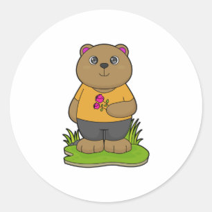 Bär mit Blume Runder Aufkleber
