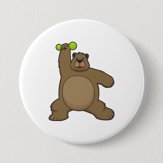 Bär mit Dumbell an der Yoga-Fitness Button (Vorderseite)