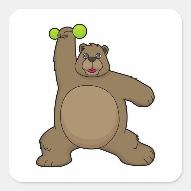 Bär mit Dumbell an der Yoga-Fitness Quadratischer Aufkleber (Vorderseite)