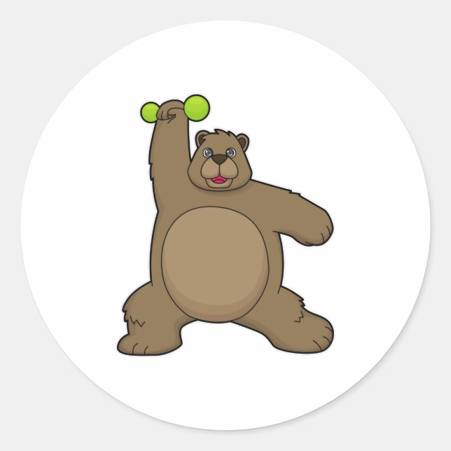 Bär mit Dumbell an der Yoga-Fitness Runder Aufkleber (Vorderseite)