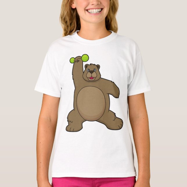 Bär mit Dumbell an der Yoga-Fitness T-Shirt (Vorderseite)