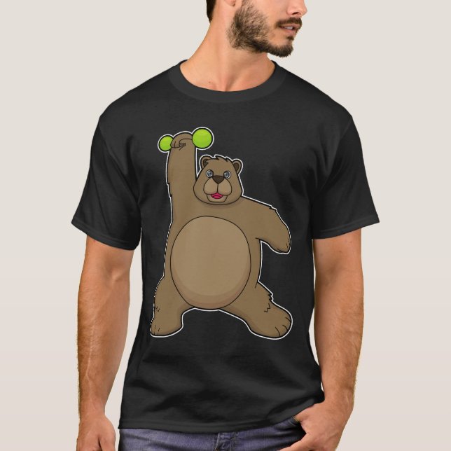 Bär mit Dumbell an der Yoga-Fitness T-Shirt (Vorderseite)