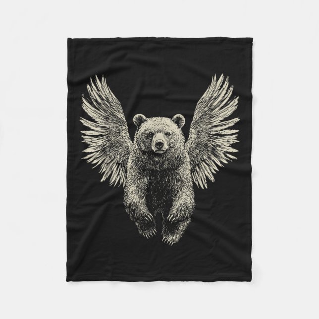 Bär mit Engel Wings Retro Wildlife Artefakt Flyin Fleecedecke (Vorderseite)