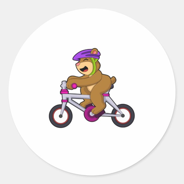 Bär mit Fahrrad und Helm Runder Aufkleber (Vorderseite)