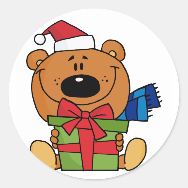 Bär mit Geschenkideen und Geschenken Runder Aufkleber (Vorderseite)