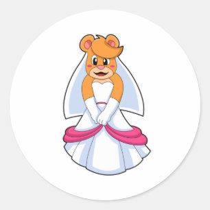 Bär mit Hochzeitskleid & Schleier Runder Aufkleber