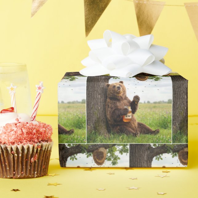 Bär mit Honigglas Geschenkpapier (Geburtstagsparty)