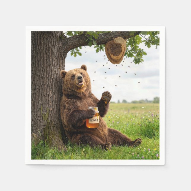 Bär mit Honigglas Serviette (Vorderseite)