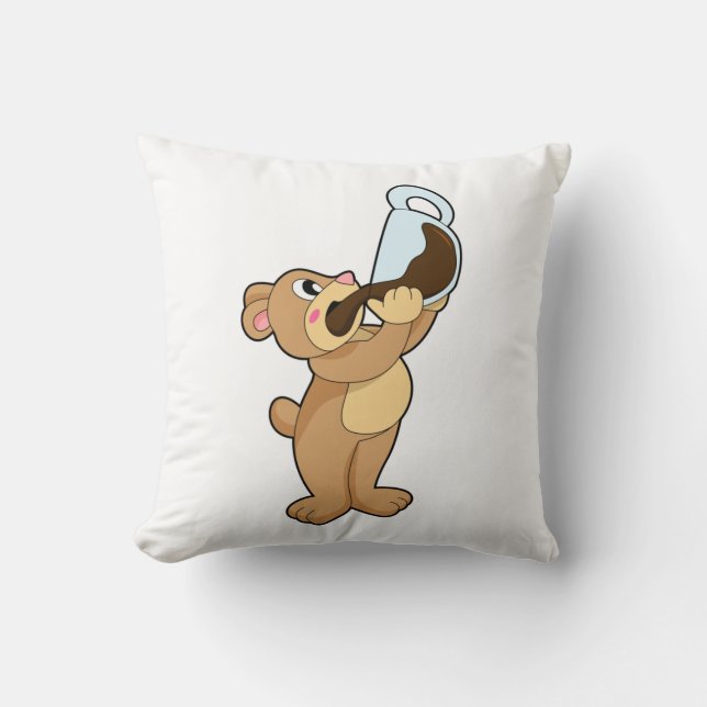 Bär mit Kaffee-Cup Kissen (Vorderseite)