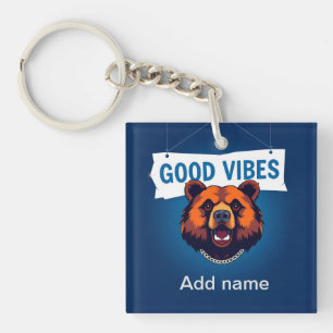 Bär mit lebendigen Farben und Good Vibes Text Schlüsselanhänger