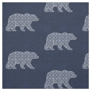 Bär mit Muster in Marineblau-Waldthema Stoff